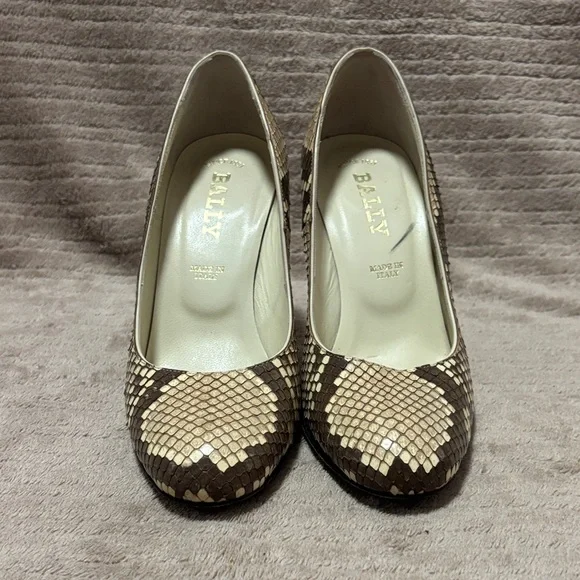 Bally Women's Beige and Brown Snakeskin Heels - Picture 4 of 6
